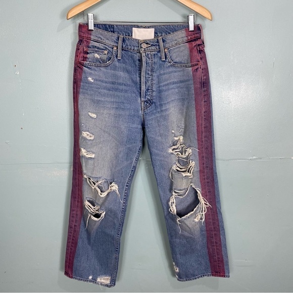 MOTHER Superior The Thrasher Striped‎ Hanging by A Thread Blue Sz 27 Distressed